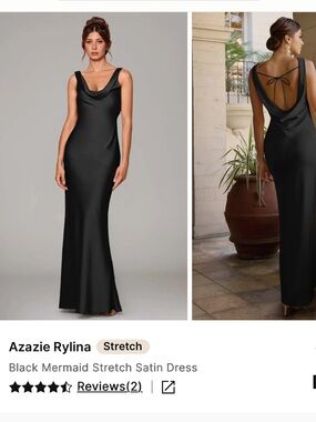 Azazie Black Cowl-Back Satin Mermaid Bridesmaid Dress